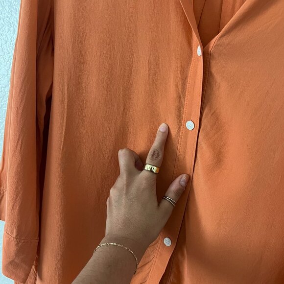 Lafayette 148 NY Sz 10 100% Silk Button Up Shirt Top Burnt Orange Quiet Luxury - Picture 12 of 14